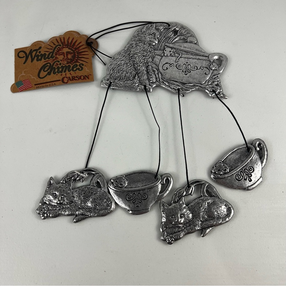 Vintage Carson Pewter-Like Alloy Cat and Mouse Wind Chime